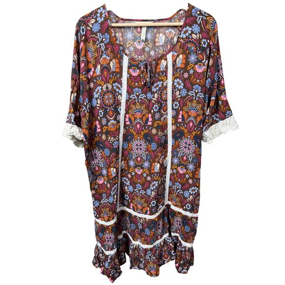 Matilda Jane 2XL Women's Brown Floral Boho Red Dress - Picture 1 of 5